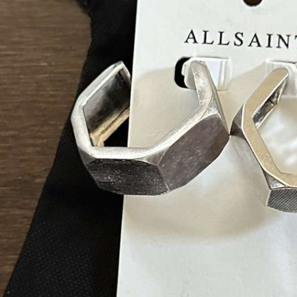 ALLSAINTS-Alex Chunky Hexagon Hoop Earrings-Silver-NWT - Picture 6 of 11